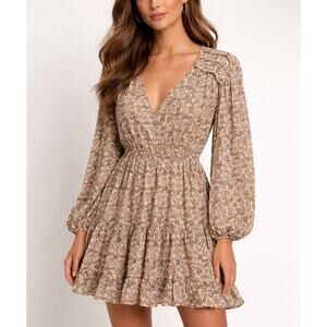 Caara Floral Print Fit and Flare Long Sleeve Mini Dress Size XS